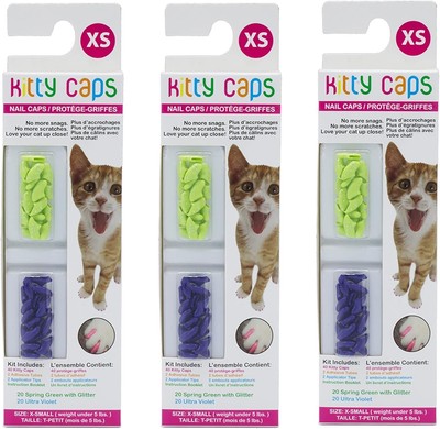 Kitty Caps Kralle Kappen Grün Glitzer Violett 40 Zähler 3 Pack Xs (2.3kg) Neu
