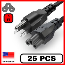 25 Pack 5Ft 3 Prong Plug Ac Power Supply Cord AC Adapter Notebook Charger Cable