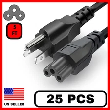 25 Pack 5Ft 3 Prong Plug Ac Power Supply Cord AC Adapter Notebook Charger Cable