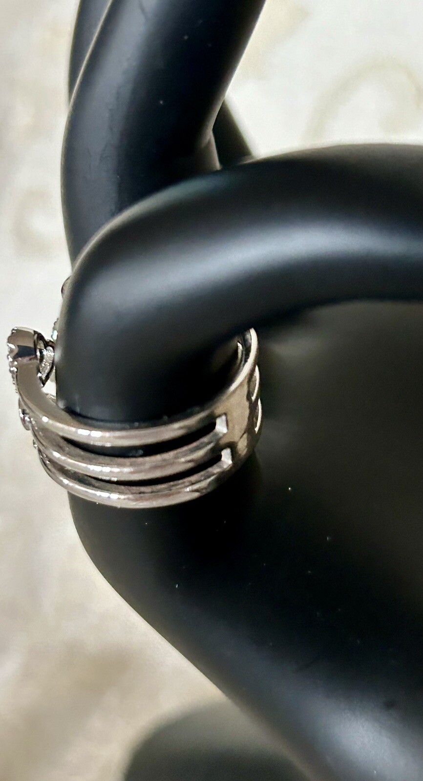 Signed RSC Ring Silver Plated CZ Crystal Hearts Unique Design Size 8.75 ...