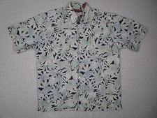 Tori Richard Shirt Mens Large Blue Button Up Hawaiian Tiki Cotton Lawn USA
