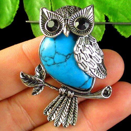 2Pcs Blue Turquoise Wrapped Tibetan Silver Owl Pendant Bead  - Picture 1 of 2