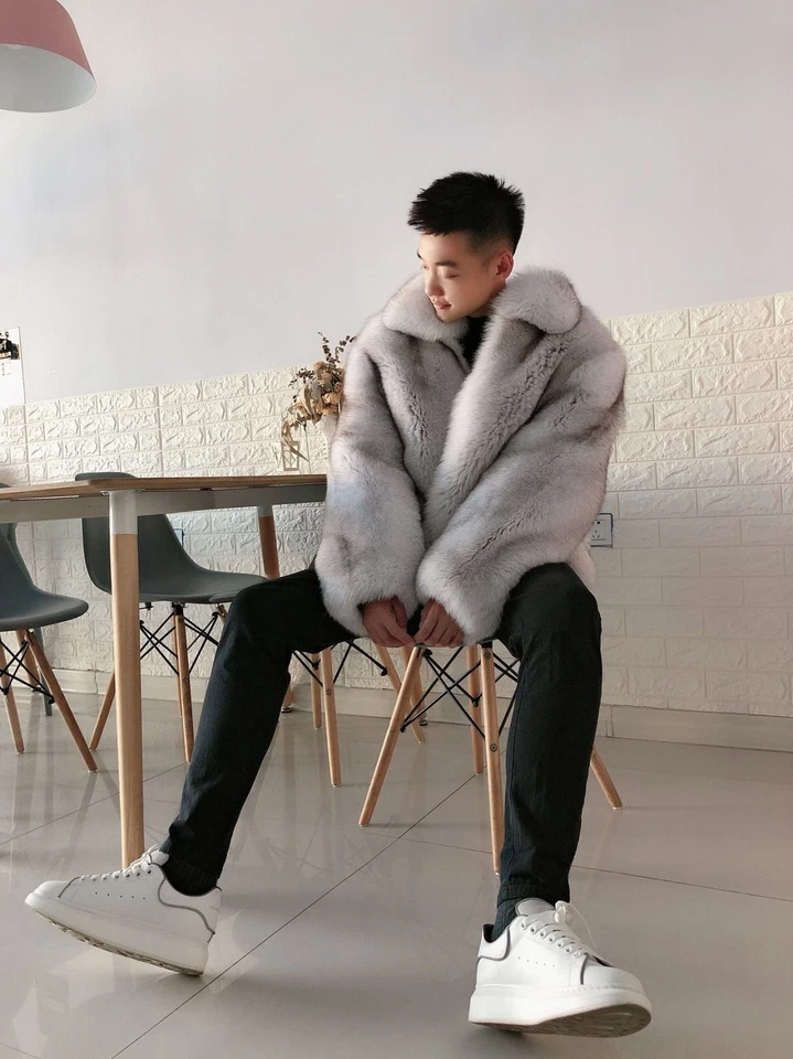 Abrigo de piel de zorro natural para hombre Abrigo de invierno cálido de piel real Prendas exteriores gruesas Talla grande Foto 3 de 4