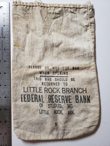 1957 Federal Reserve Bank Money Dep. Bag LITTLE ROCK ARKANSAS St. Louis Missouri