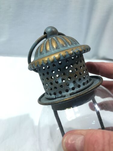 Tealight holder, metal glass lantern style with holding or hanging loop, 7.5" - Picture 8 of 10
