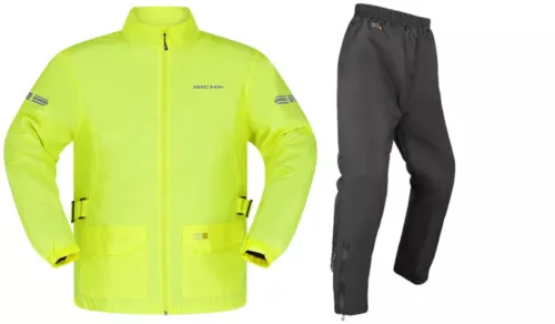 RICHA Rain MONSOON wasserdichte Motorrad fluo/schwarz Regenüberjacke/Hose