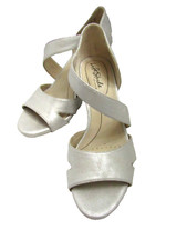 NWOB LIFE STRIDE DUSTY-SILVER FAUX LEATHR MULES OPEN-TOE PUMPS HEEL SANDALS 9W