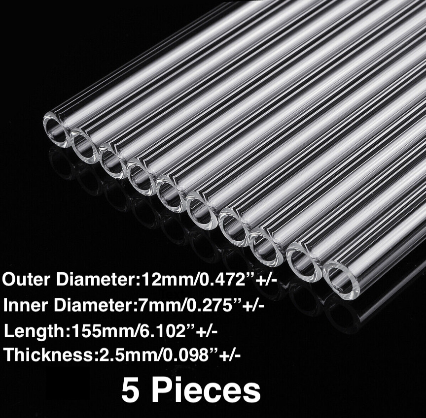 6 Pyrex Glass Blowing Tubes - 10 Pieces Each, 12mm OD, 2mm Thick Wall Tubing