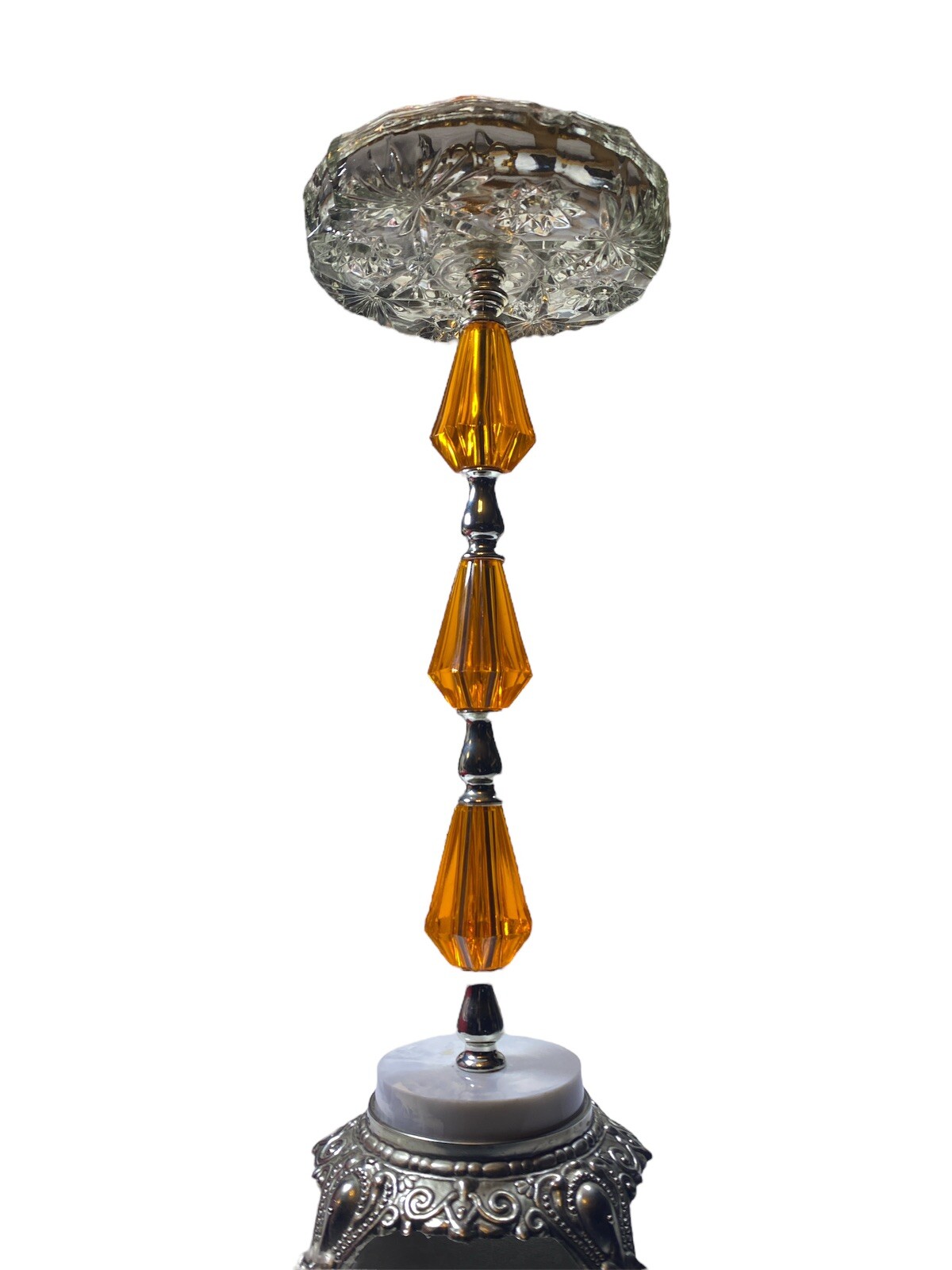 Vintage MCM Novelty Crystal Corp Standing Ashtray Orange Plastic