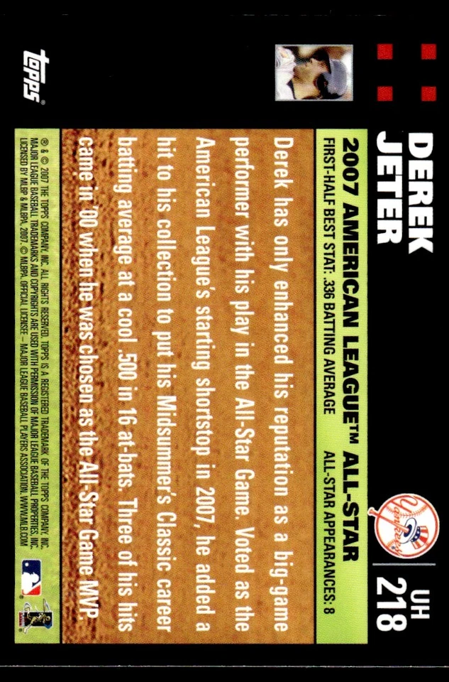 2007 Topps Updates & Highlights Derek  JETER - New York Yankees #UH218 - Image 2 of 2