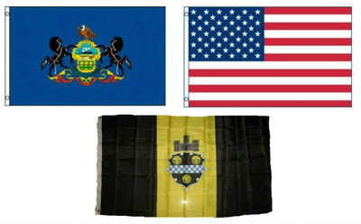 Trade Winds 3x5 Pittsburgh & Pennsylvania Flag Set – Includes 2 White Pole Kits