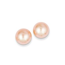 Real 14kt Yellow Gold 11-12mm Pink Button FW Cultured Pearl Stud Post Earrings
