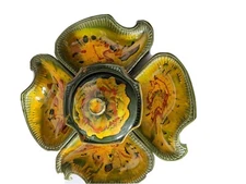 Vintage California pottery Chip And Dip snack Tray floral  USA party
