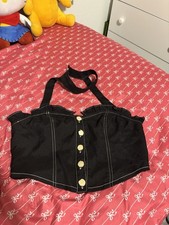 SHEIN Black Corset Top Halter Neck Ruffle Button Front Size M