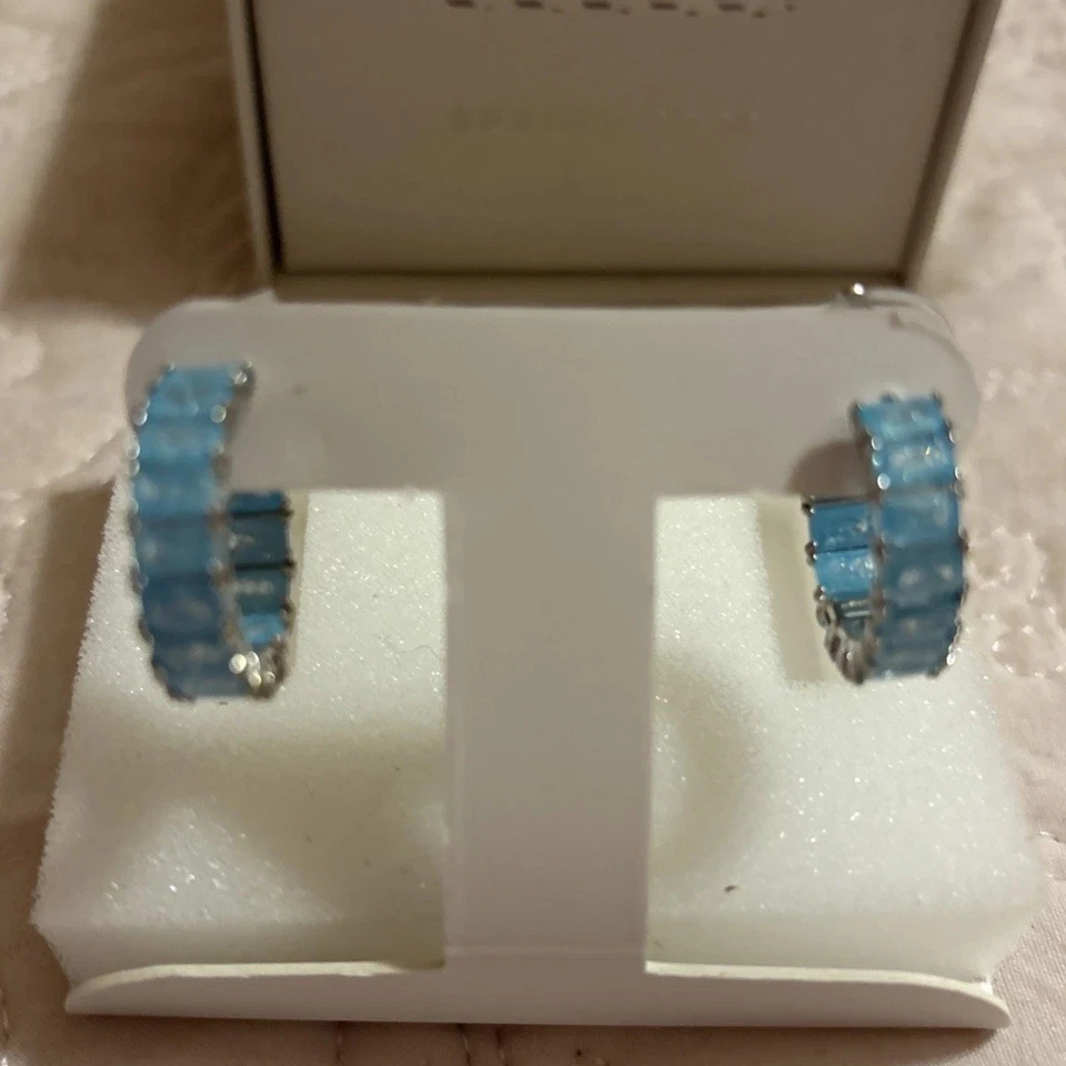 NEW! Simply Hoops RBP7108 The Analise Mini LC Aquamarine Ice Crystal on Rhodium - Image 2 of 4