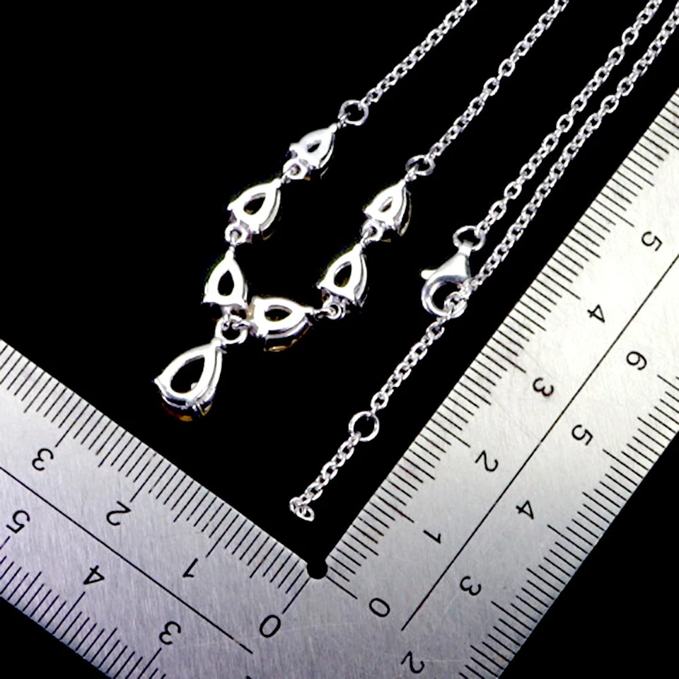 925 Argento Sterling Collana Pera Citrino 8x6mm Gemma Pietra Naturale Gioielli 1 - Immagine 3 di 4