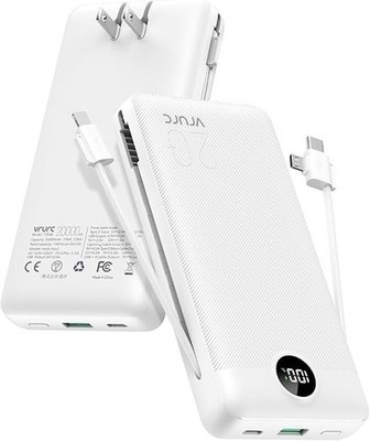 VRURC Portable Charger 20000mAh, Fast Charging Power Bank USB C - White