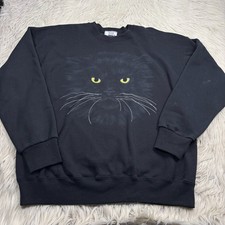 Vintage 90's Lee Heavy Weight Unisex XL Black Cat Crew Sweatshirt Kitty Witch