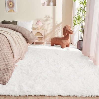OPPODREAM 8x10 White Area Rug for Bedroom Living Room, Ultra-Soft Fluffy Shag 