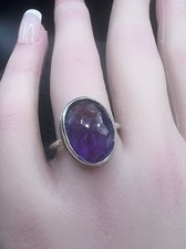 Sterling Silver Faceted Genuine Amethyst Solitaire Ring 8 Carat Size 8 Handmade