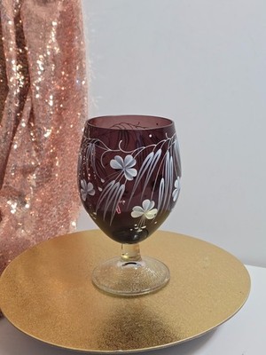Römer Weinglas rubinrot handbemalt Blumendekor Römerglas Vintage 19,5 cm