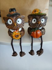 Set Of 2 Cute Owl Shelf Sitters Resin Danglin...