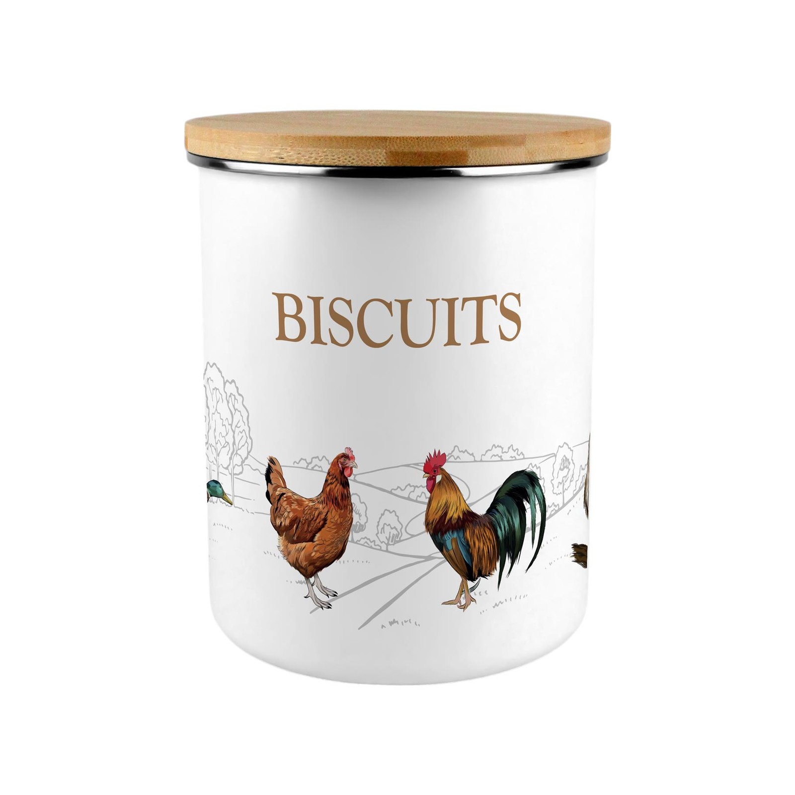 Extra Large Enamel Biscuit Canister - Country Farm Animals Kitchen Storage Gift