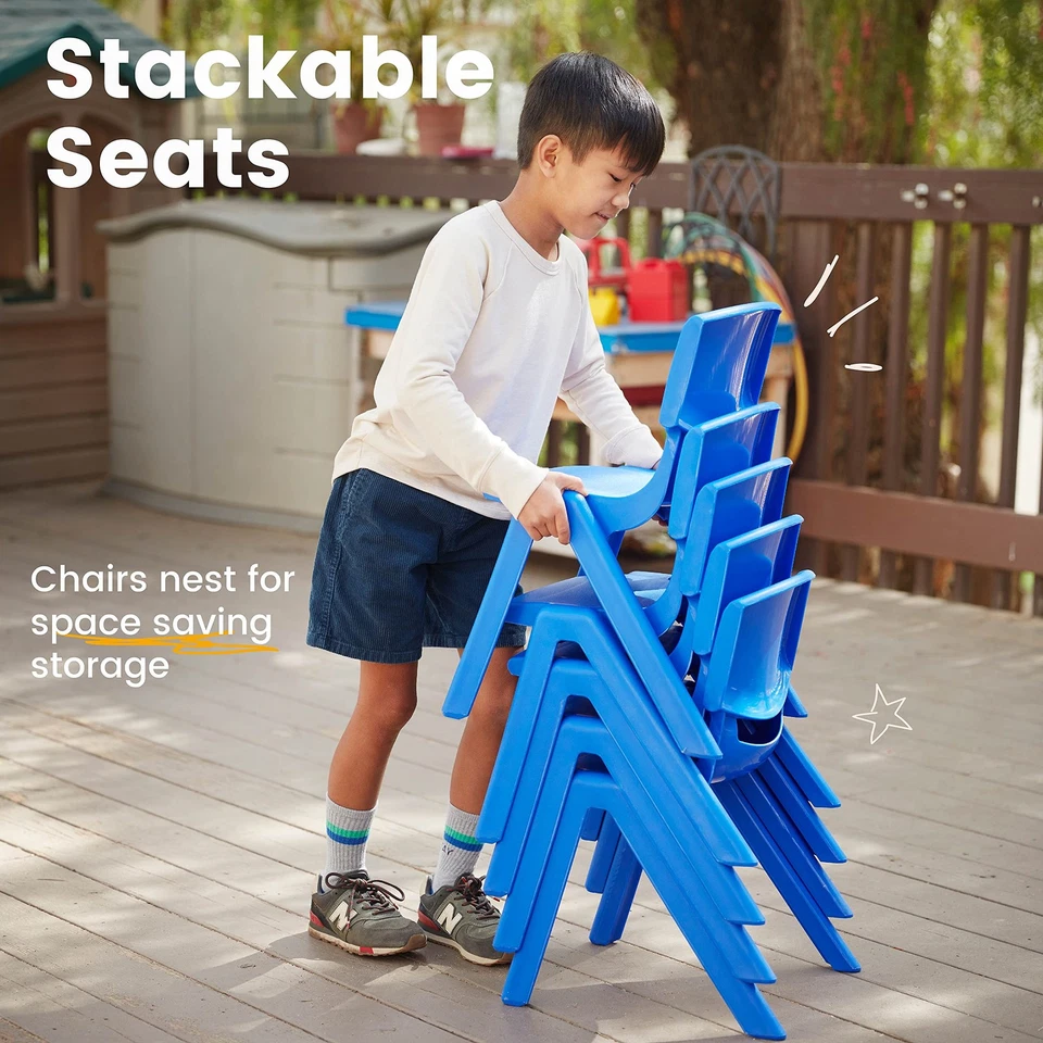 12in Plastic School Stack Chair, Classroom Furniture, Blue, 10-Piece - Image 4 of 4