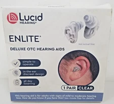 Lucid Hearing- Enlite Deluxe OTC Hearing Aids 1 pair Clear New Sealed