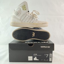 SUPRA Atom Hi Top All White Leather Skate Sneakers Men's Size 7 Retro Hip-hop
