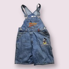 Vintage Women  s Disney Mickey Mouse Denim Jean Overall Shorts 90s Sz L READ