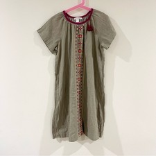 Garnet Hill Kids Embroidered Girls Dress size XL Olive Green