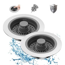 2 Pcs Kitchen Sink Drain Strainer and Stopper Combo, 3 in 1 Stainless Steel P...