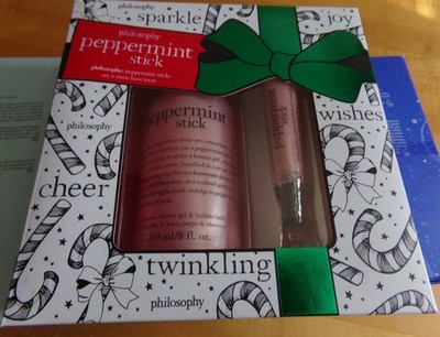 Philosophy Peppermint Stick Lip Shine 0.4 oz and Shower Gel 8 oz Set two pcs