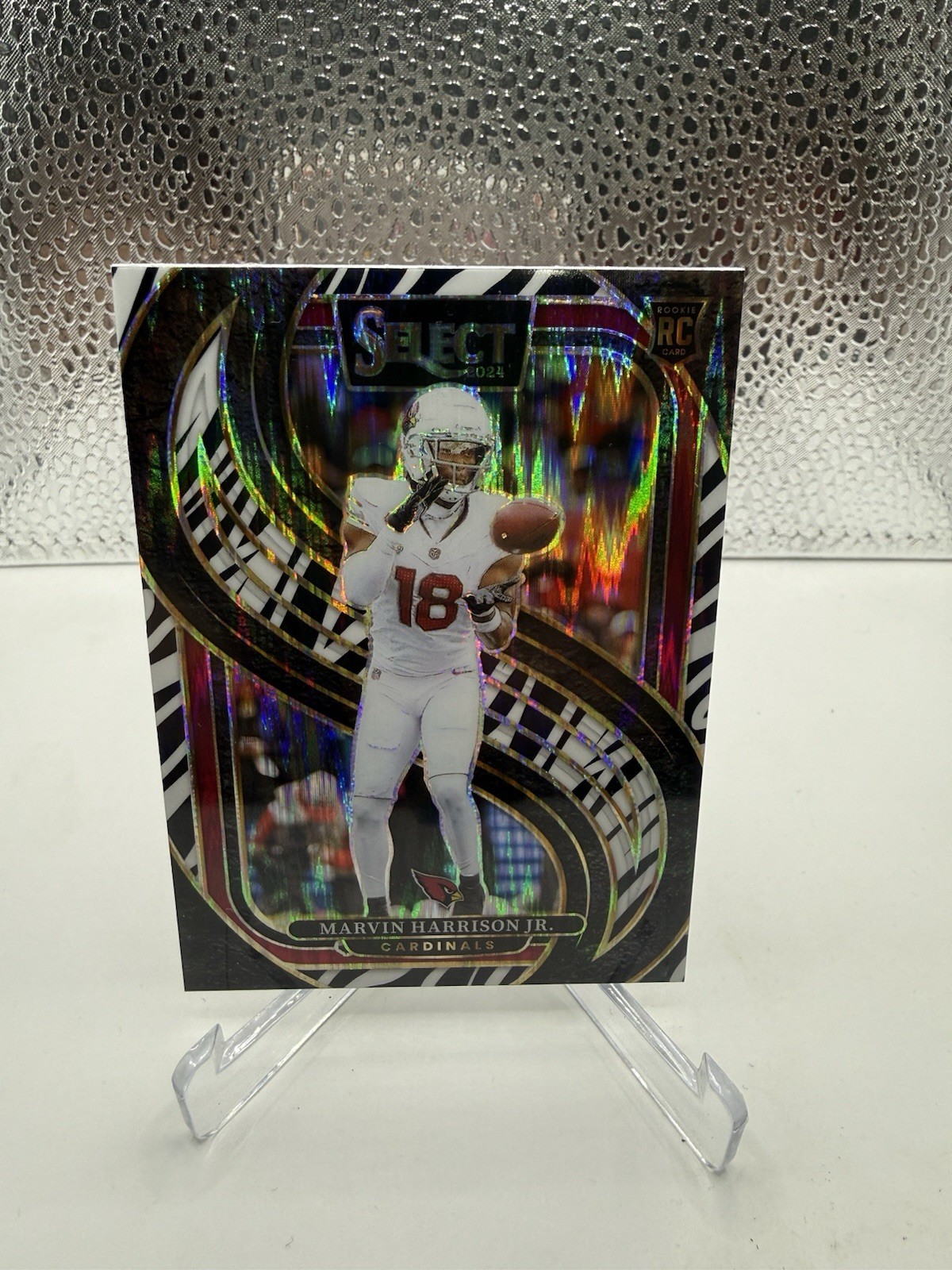 2024 Panini Select Premier Level Zebra Prizm Marvin Harrison Jr. (RC) #115