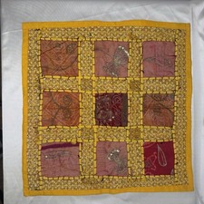 VTG Indian Throw Pillow Cover Beaded Handmade Embroidered Kantha BOHO Yellow