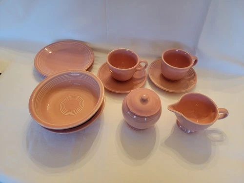 Pink Fiestaware 10PCs Rose Fiesta Sugar Creamer  Cups Saucers Plates Bowls