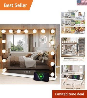 Hollywood Glamour: 19'' x 23'' Lighted Makeup Mirror with Adjustable Brightness
