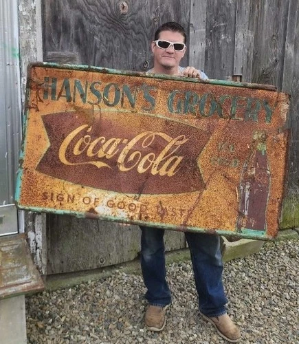 Vintage / Antique LARGE Metal Coca-Cola Sign 31"x 55" Rust Patina. OFFERS