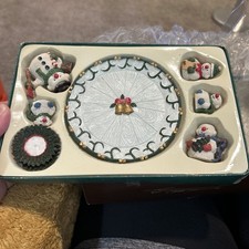 Vintage 10 Pc 90s Snowman Novelty 3D Mini Tea Set Christmas