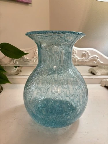 Vintage  Aqua Murano glass Bubble Vase At 9 1/2 Inches Tall