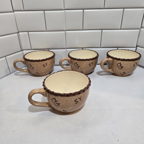 Montana Lifestyles Branded Mugs Coffee Tea Cups Large Set of 4 Brown