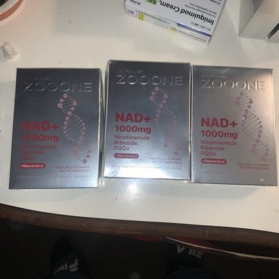 Lot of 3 Zooone NAD+ Resveratrol CoQ10 D-Ribose PQQ 1000mg 10 packets 