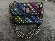 Borsa Kurt Geiger Kensington cristallo arcobaleno nera trapuntata catena grossa spedizione gratuita