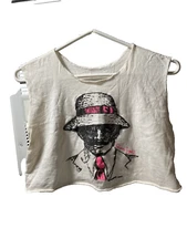 Vtg 1980-1990's Panama Jack Tropical Cropped Tank Top Shirt Size Medium White