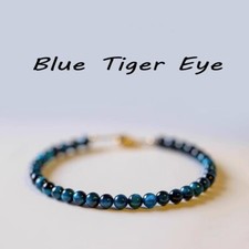 Natural 4mm Blue Tiger's Eye Stone Beaded Bracelet Gemstone Bracelet Handmade