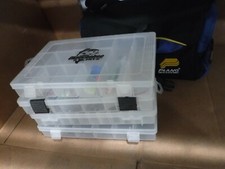 Set/Lot FULL Plano TackleSystems Bag Used 4 BOXES W/BAITS-FISHING HOOKS AND LEAD