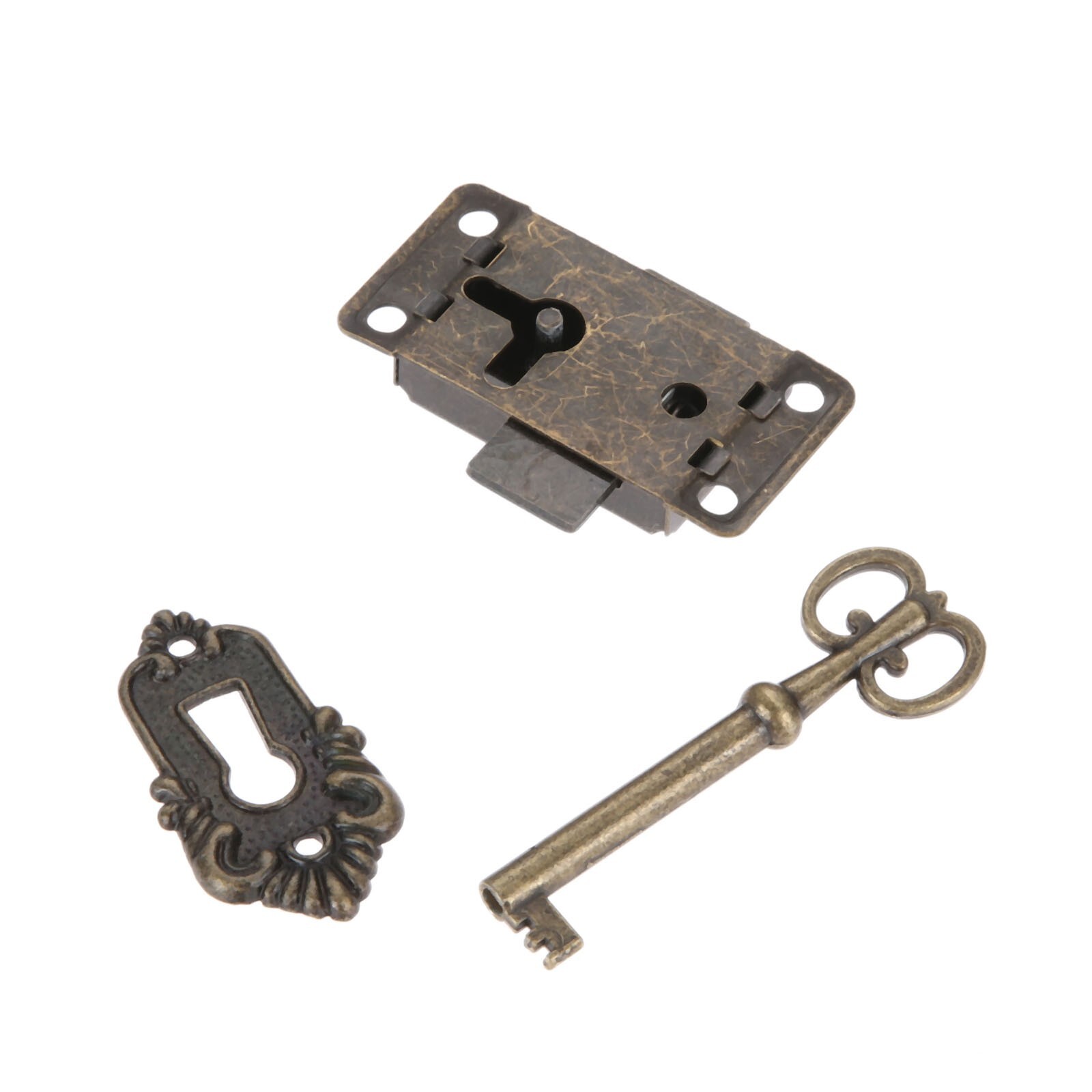 Jewelry Box Door Lock Set Antique Bronze Retro Looking Lock Hardware