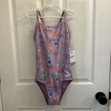NWT Dolfin Uglies Girls One Piece Swimsuit Size 14 Norrie Purple Print UPF 50