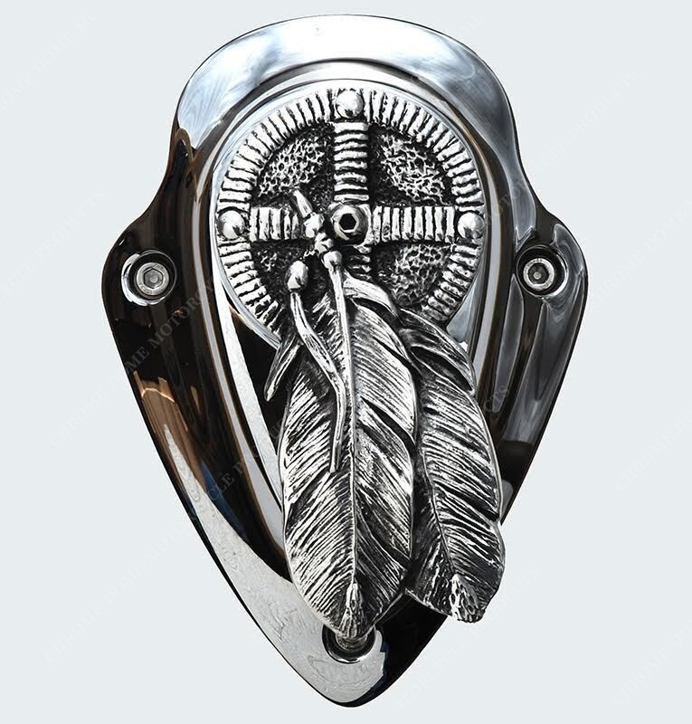 Medicine Wheel horn cover insert in polished alum. Indian 111 & 116